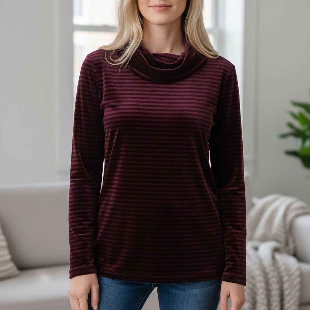 Talbots Velvety Stripe Top Size Small